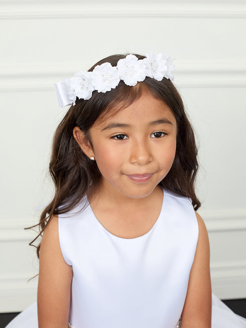 Girls Flower Crown with Satin Bow